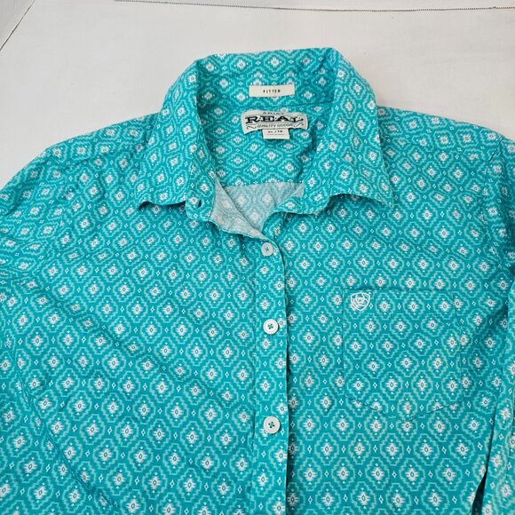 Ariat Women's Western Shirt Button Down Teal Real Long Sleeve Fitted XL Rodeo - Picture 9 of 15
